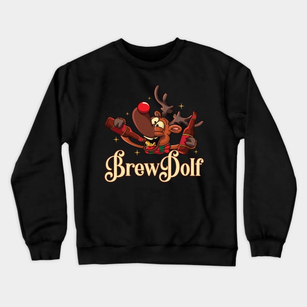 Brewdolph Funny Drinking Reindeer Christmas Crewneck Sweatshirt by ghsp